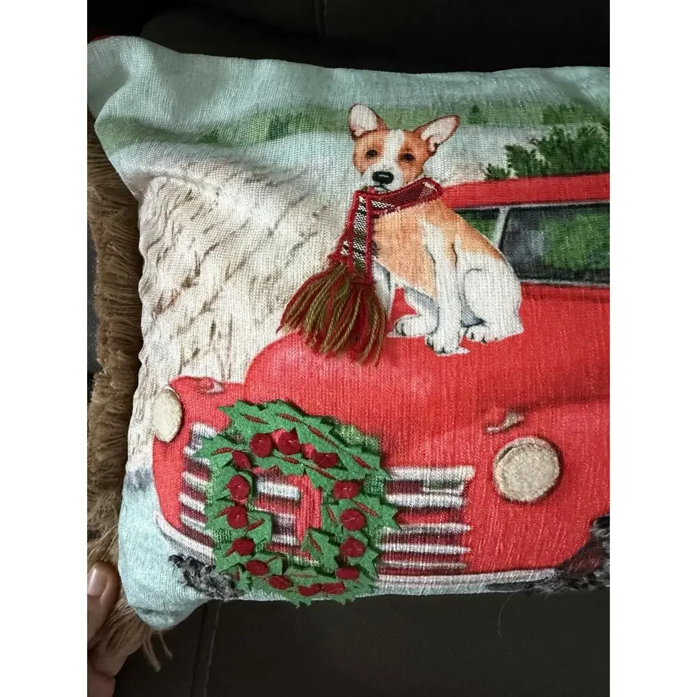 Christmas Dog Pillow Removable Cover Golden Retriever Schnauzer Balsam & Fir